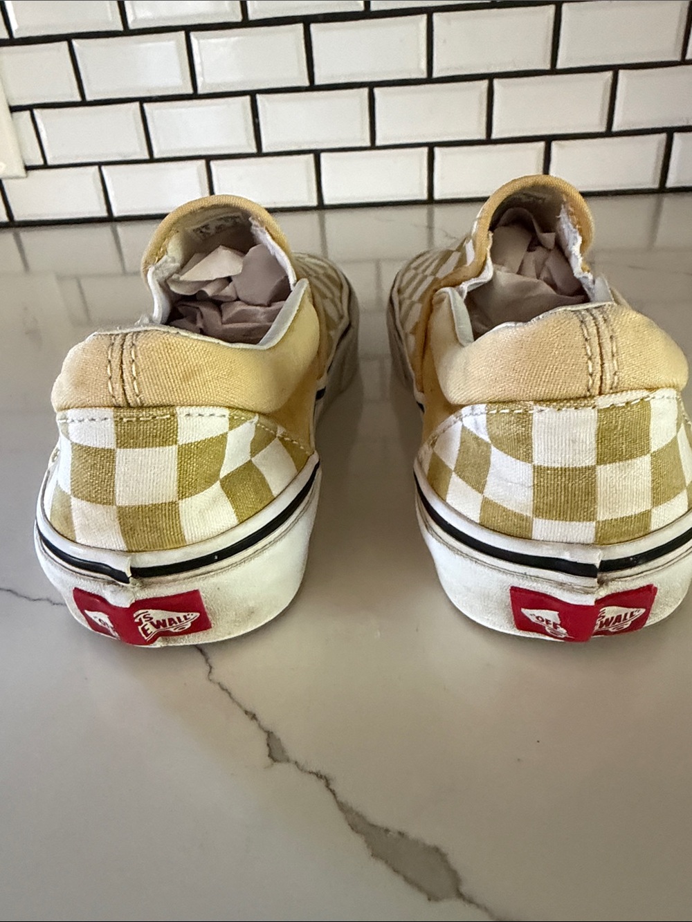 Vans Women's Classic Checkerboard Slip-On Sneakers in Gold/White M 4.5/W 6 - Picture 6 of 8
